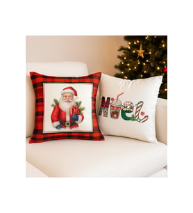 Çift Tarafı Baskılı Candy Christmas Desenli 2'li Set Kadife Kırlent Kılıfı Yılbaşı - Noel (Yılbaşı Kırmızısı)