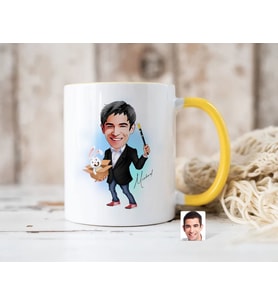 Bk Gift Kişiye Özel Sihirbaz Karikatürlü Sarı Kupa Bardak-1, Sevgiliye Hediye, Arkadaşa Hediye