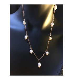 Taşlı Sallantılı Inci Kolye Rose Renk 925 Ayar Gümüş Sevgiliye - Eşe - Anneye Hediye Kolye