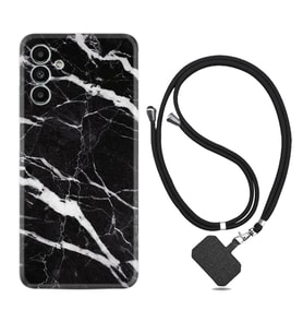 Samsung A23 A31 A32 A50 A51 A52 A53 A70 Kılıf Boyun Askılı Silikon Siyah Şerit Mermer 1318