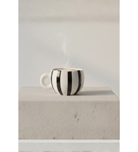 Siyah Çizgili 400 ml El Yapımı Seramik Çay Kahve Mug Kupası MIT1322 (Siyah - Beyaz)