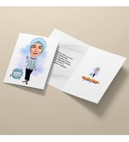 Kişiye Özel Turkuaz Başörtülü Kadın Karikatürlü Tebrik Kartı