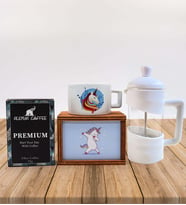 Alerya Premium Filtre Kahve & Beyaz French Press & Unicorn Tasarım Kutulu Kupa Hediye Seti