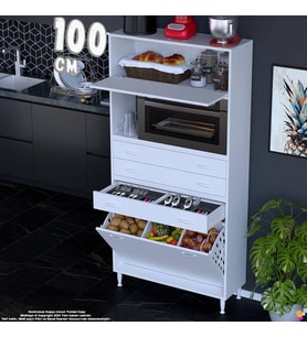 Eliusta Asaf 100 cm 2 Göz Sepetli Beyaz Mutfak Dolabı Tek Kapaklı Kahve Köşesi Organizer Dolap 100x194x32 cm