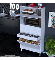 Eliusta Asaf 100 cm 2 Göz Sepetli Beyaz Mutfak Dolabı Tek Kapaklı Kahve Köşesi Organizer Dolap 100x194x32 cm