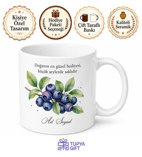 Yaban Mersini Temalı Baskılı Kupa Bardak Hediye Porselen Mug