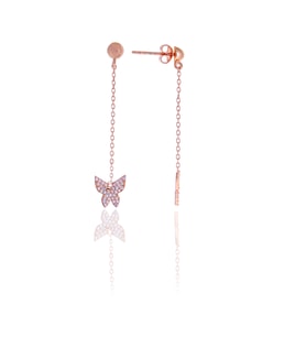 Kelebek Model Zirkon Taşlı Rose Kaplama Gümüş Kadın Küpe 201025011