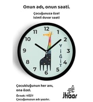 İsme Özel Zürafa Çocuk Odası Duvar Saati Orta Boy 30 cm Siyah Camlı Sessiz