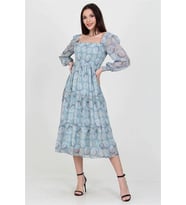 Neşeli butik kadın mint gipeli kare yaka desenli şifon elbise NB100361