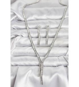 Gümüş Renk Baget Zirkon Taşlı Kadın Kolye Küpe Set
