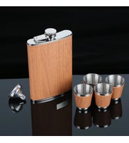 Lüks Suni Deri Kaplama Paslanmaz Çelik İçki Matarası Avcı Kamp Outdoor Hediye Seti Matarası 270 ml.