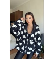 Kalpli peluş ceket içi astarlı siyahbeyaz