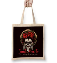Santa Muerte Sugar Skull Dead Female Deity Satanic Mexican Bez Çanta Uzun Saplı