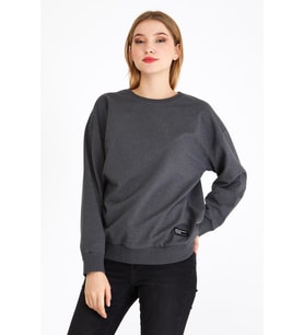 Kadın Antrasit Basic Bisiklet Yaka Regular Fit Rahat Sweatshirt