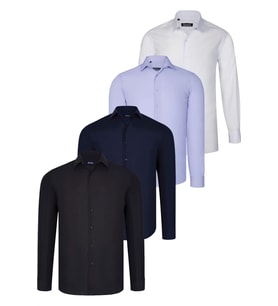 DÖRTLÜ SET G726 DEWBERRY GÖMLEK-SİYAH-BEYAZ-LACİVERT-LİLA (Karışık)