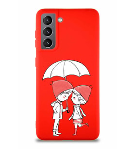 Samsung Galaxy S21 Soft Premier Kapak Aşk Tasarımlı Silikon Kılıf - Kırmızı (Şeffaf)