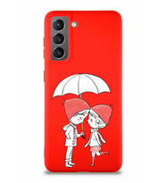 Samsung Galaxy S21 Soft Premier Kapak Aşk Tasarımlı Silikon Kılıf - Kırmızı (Şeffaf)
