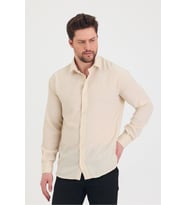 Erkek Slim Fit Dar Kalıp Uzun Kol Pamuklu Keten Efekt Gömlek