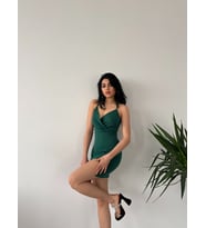 Kadın Askılı Sırt Çapraz Detay Kısa Yırtmaçlı Mini Krep Kumaş Elbise (Renkli)