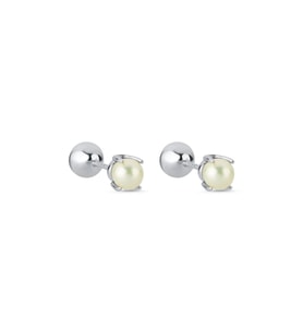 İkili Tragus Doğal İnci Çift Taraflı Top Piercing (Beyaz)