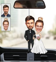 Kişiye Özel Fotoğraflı En Güzel Gelin Damat 2 Tasarımlı Karikatür Araba Dikiz Ayna Süsü