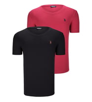 İKİLİ SET T8568 DEWBERRY V YAKA ERKEK T-SHIRT-SİYAH-BORDO