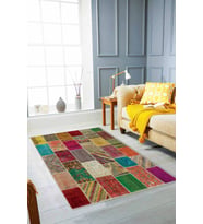 Çok Renkli Patchwork Kaymaz Tabanlı Dekoratif Halı RV221 - 100 x 160 cm