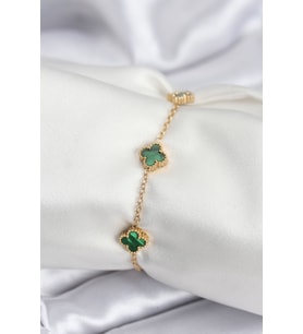 Çelik Gold Renk Yeşil Baby Boy Yonca Kadın Bileklik - Tj-Bb7944