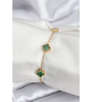 Çelik Gold Renk Yeşil Baby Boy Yonca Kadın Bileklik - Tj-Bb7944