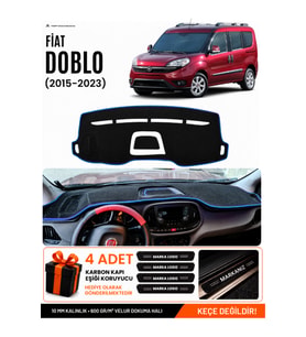 FIAT DOBLO (2015-2023) Uyumlu Torpido Örtüsü Torpido Kılıfı - Siyah Mavi
