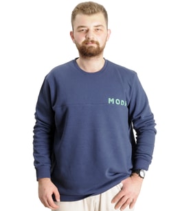 Mode XL Büyük Beden Erkek Sweatshirt Bisiklet Yaka Mode 23529 İndigo