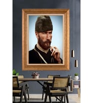 Altın Varaklı Çerçeveli Paspartulu Atatürk Tablo DC1460 (Gold)