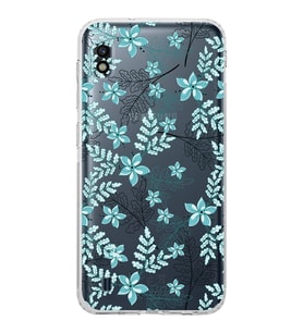 Samsung Galaxy A10   Kamera Korumalı  Kapak Floral Su Yeşili Tasarımlı  Şeffaf Kılıf