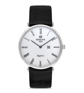 HISLON CL119S-03BS İNCE SLIM KLASİK SİYAH DERİ KORDON SAFİR CAM ERKEK KOL SAATİ