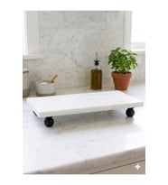 Mermer Yağlık Altı , Sunumluk, Baharatlık Standı Siyah Ahşap Misket Ayaklı 24 X 12 Cm