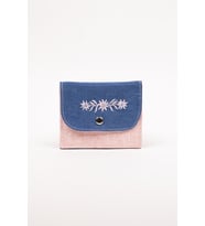 Kadın Cüzdanı Denim Kumaş Çiçek Nakışlı Çift Bölmeli 13x11 cm