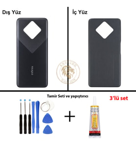 Infinix Zero 8 Siyah Uyumlu Arka Kapak + Yapıştırıcı ve Vida Seti Arka Cam Batarya Pil Kapağı