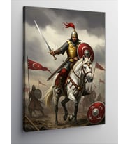 Kanvas Tablo Savaşçı Ve Türk Bayrağı
