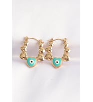 316L Çelik Gold Renk Mavi Nazarlı Kalpli Model Küpe - TJ-BKP8948