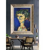 Tablore Ekspresyonist Erkek Portresi Çerçeveli Tablo Mavi Yağlı Boya Görünümlü Duvar Dekoru Modern Sanat Tablosu