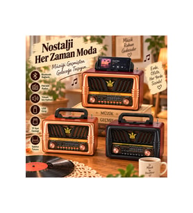 Radyo Ahşap Retro Büyük Boy Bluetooth Bağlantılı USB/TF Kumandalı Şarjlı