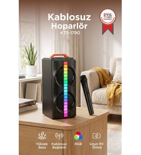 Torima Bluetooth Hoparlör Mikrofonlu Rgb Işıklı Speaker KTS-1790 Siyah