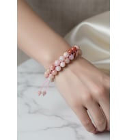 Opal Pembe 8 mm Çift Sıra Makrome Doğal Taş Bileklik