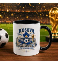 BK Gift Kosova Taraftar Temalı Dünya Futbol Kupası Tasarımlı Siyah Kupa Bardak-1