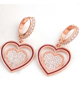 Gümüş Rose Sallantılı Kalp Kadın Küpe