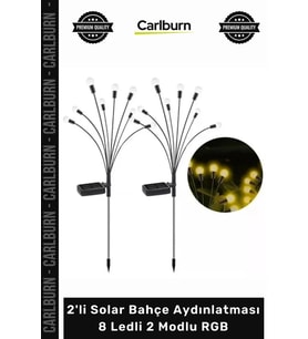 #SolarAydınlatma Dış Mekan Dekoratif Güneş Enerjili 2'li Solar Bahçe Aydınlatması 8 Ledli 2 Modlu RG