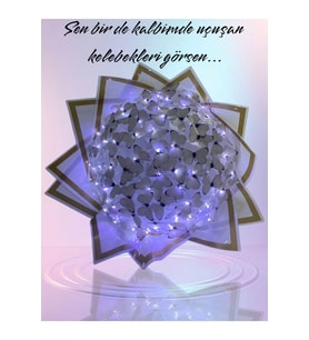 Mor Led Işıklı Kelebek Buketi A Kalite 24 Adet Kelebekli Sevgiliye/ Eşine vb Herkes İçin