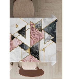 Pembe Geometrik Desen Dokuma Leke Tutmaz Masa Örtüsü MSO092