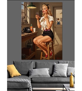 Beyaz Elbiseli Retro Pin-Up Dekoratif Kanvas - Mdf Ahşap Tablo