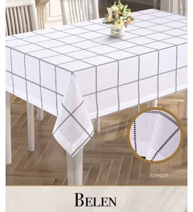 155x220 cm Keten Masa Örtüsü Belen Model Krem Yemek Masası Örtüsü Şık Salon Dekoru